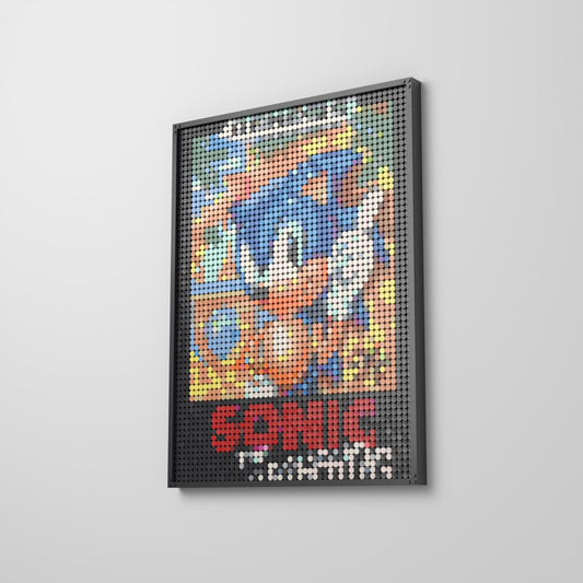 Sonic the Hedgehog, mosaïque en briques PopBrique, accrochée au mur