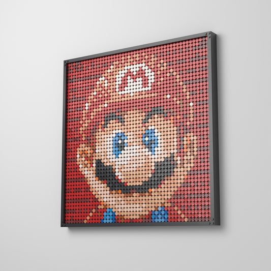 Super Mario, mosaïque en briques PopBrique, accrochée au mur