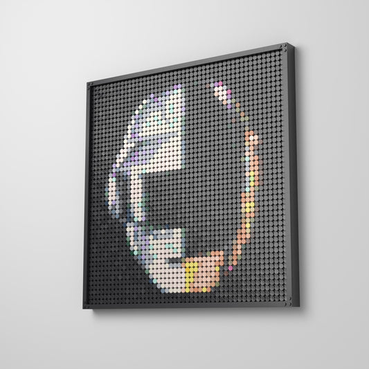 Random Access Memories, mosaïque en briques PopBrique, accrochée au mur
