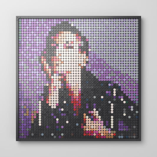 Dua Lipa, mosaïque en briques PopBrique, vue de face