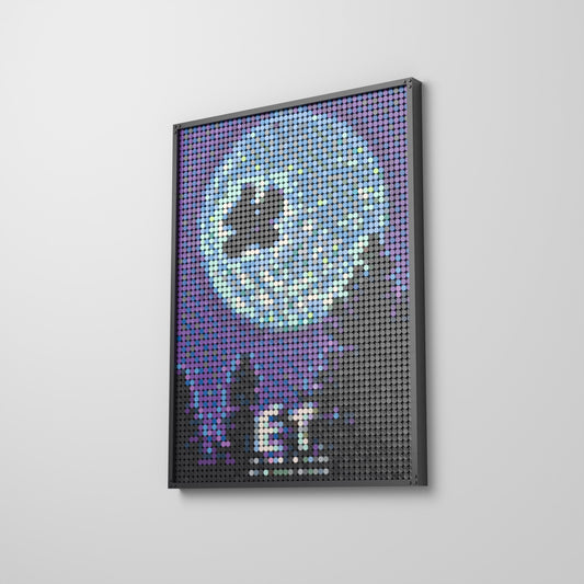 E.T. l’extra-terrestre, mosaïque en briques PopBrique, accrochée au mur