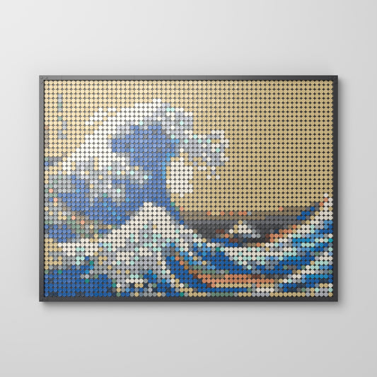 La Grande Vague de Kanagawa — Katsushika Hokusai, mosaïque en briques PopBrique, vue de face