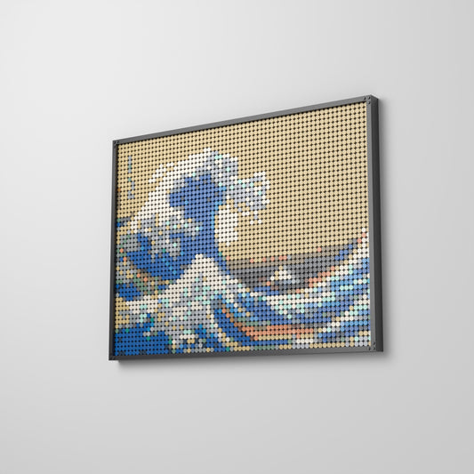La Grande Vague de Kanagawa — Katsushika Hokusai, mosaïque en briques PopBrique, accrochée au mur