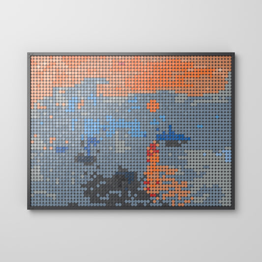 Impression, soleil levant — Claude Monet, mosaïque en briques PopBrique, vue de face