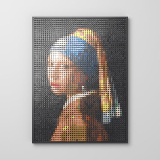 La Jeune Fille à la perle — Johannes Vermeer, mosaïque en briques PopBrique, vue de face