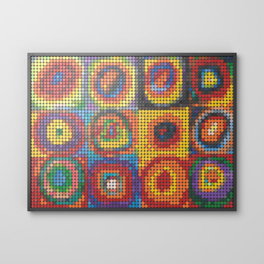 Étude de couleurs, carrés à cercles concentriques — Vassily Kandinsky, mosaïque en briques PopBrique, vue de face