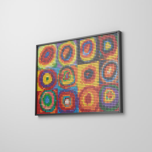 Étude de couleurs, carrés à cercles concentriques — Vassily Kandinsky, mosaïque en briques PopBrique, accrochée au mur
