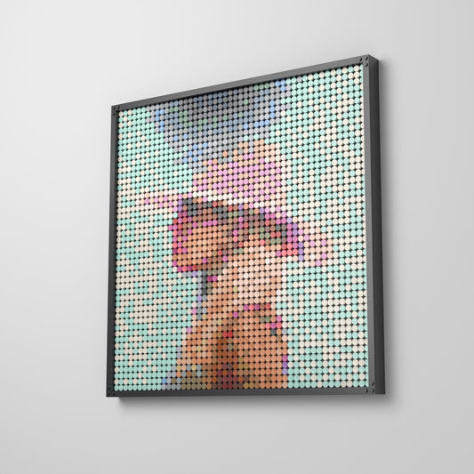 Joanne, mosaïque en briques PopBrique, accrochée au mur