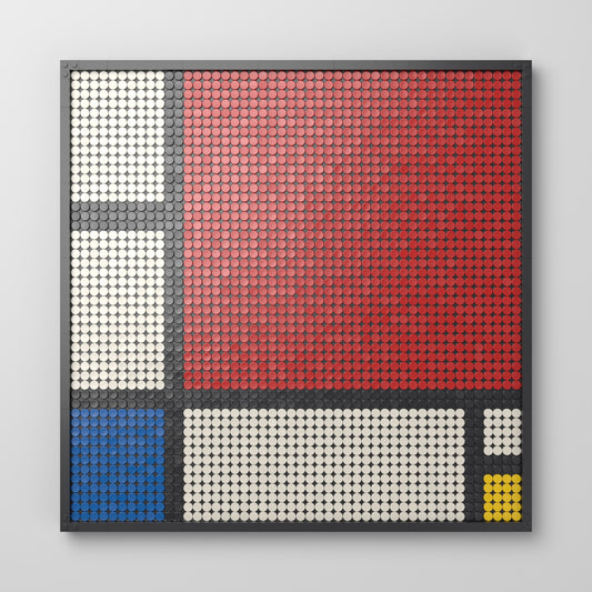 Composition II en rouge, bleu et jaune — Piet Mondrian, mosaïque en briques PopBrique, vue de face