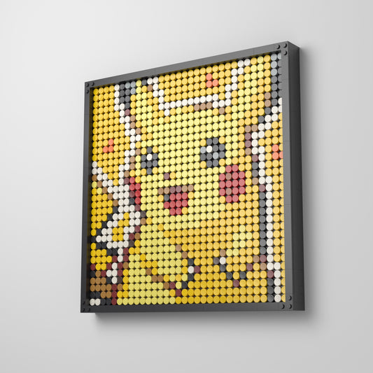 Pikachu, mosaïque en briques PopBrique, accrochée au mur
