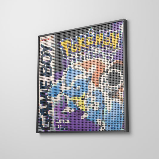 Pokémon Version Bleue, mosaïque en briques PopBrique, accrochée au mur