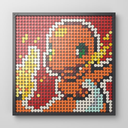 Salamèche, mosaïque en briques PopBrique, vue de face
