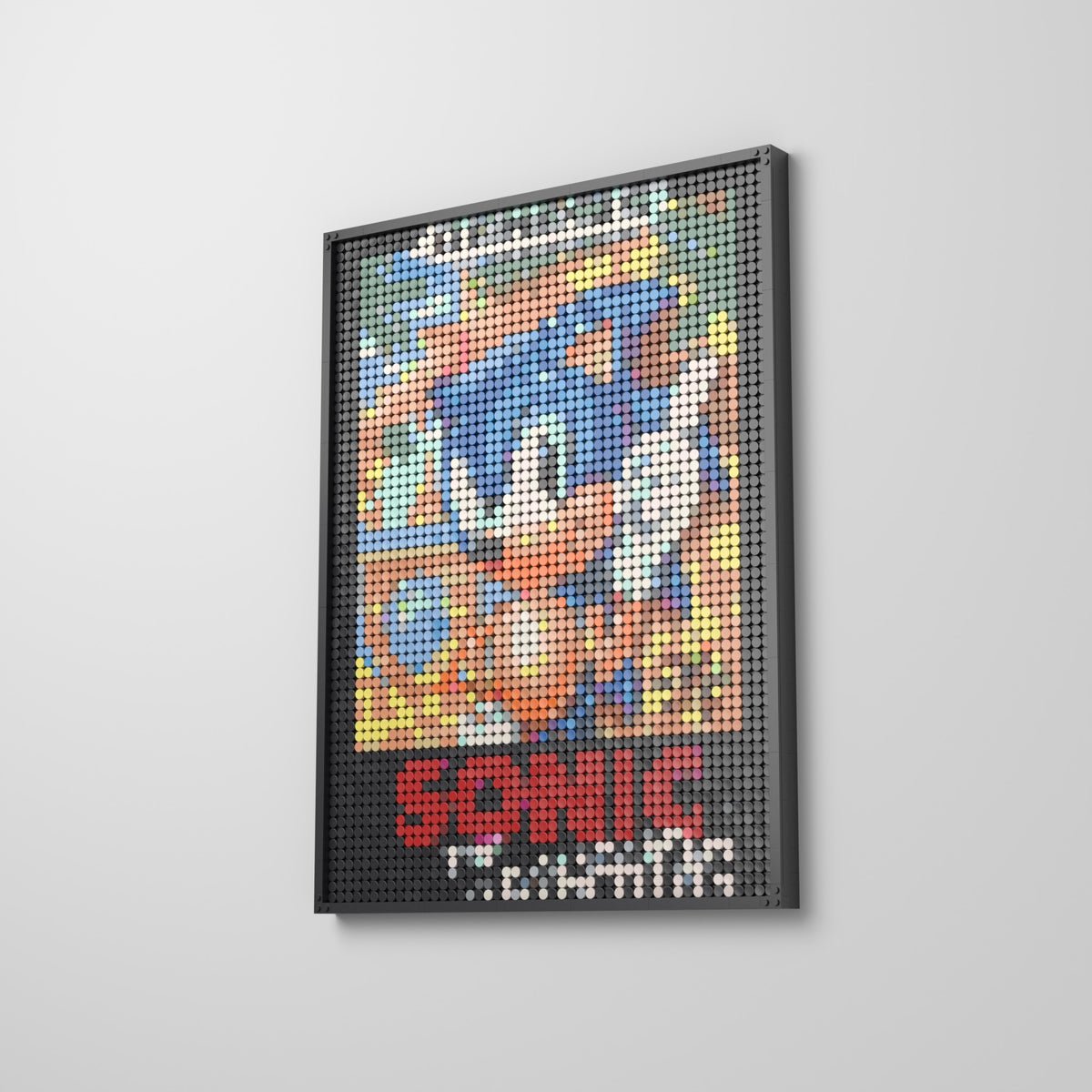 Sonic the Hedgehog, mosaïque en briques PopBrique, accrochée au mur
